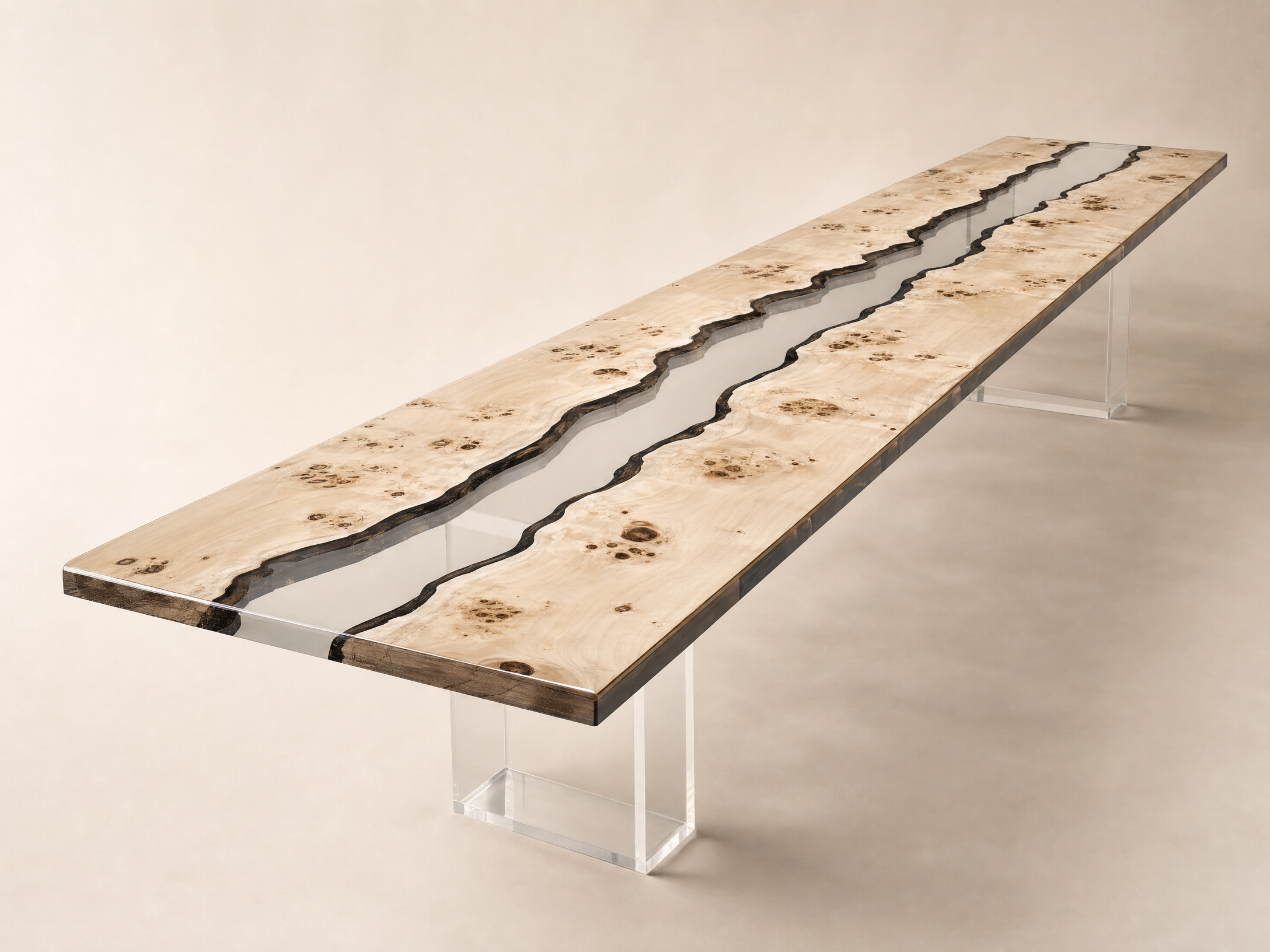 Maple Burl Clear Epoxy River Dining Table