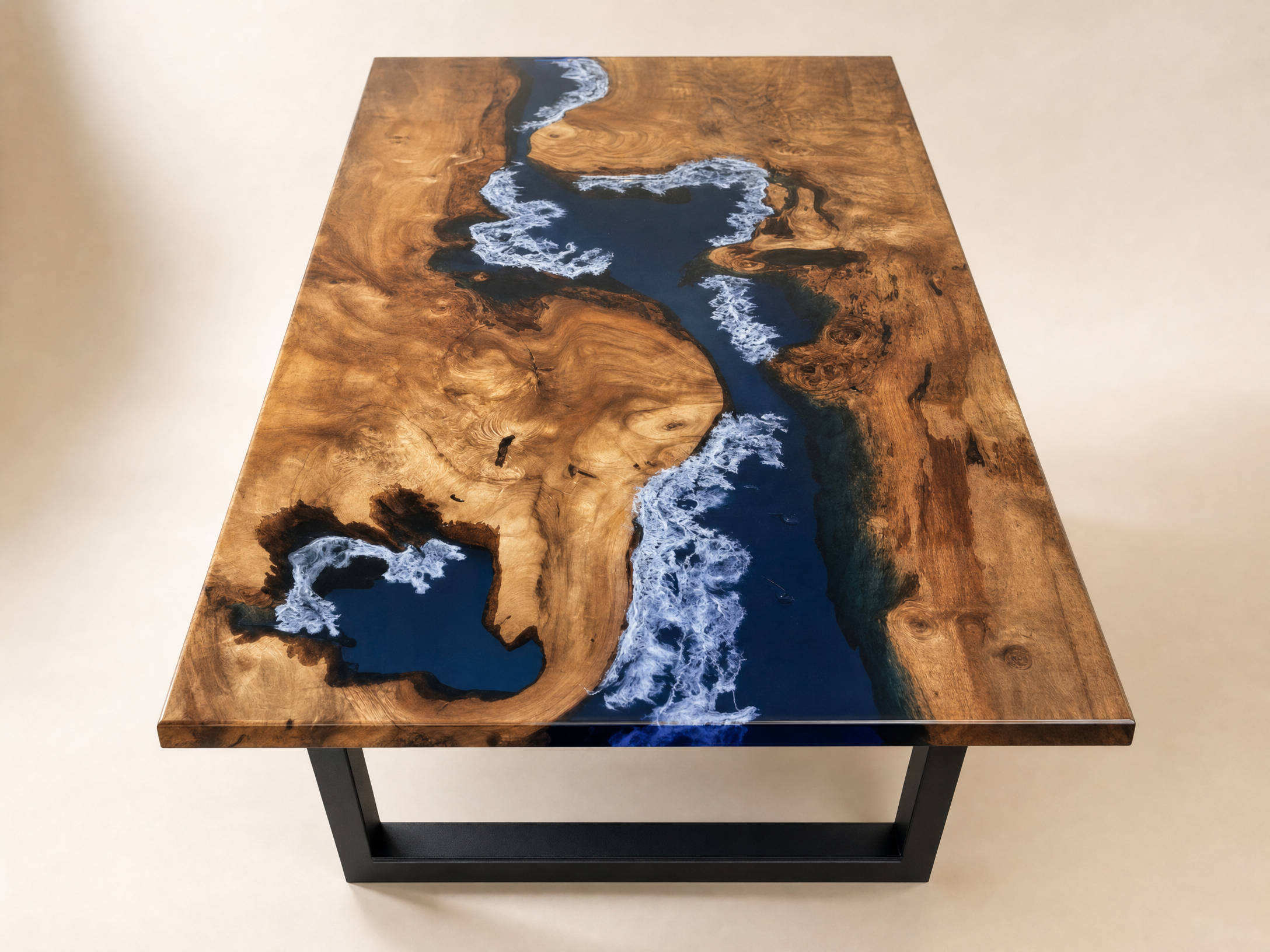 Ocean Wave Blue Epoxy River Dining Table