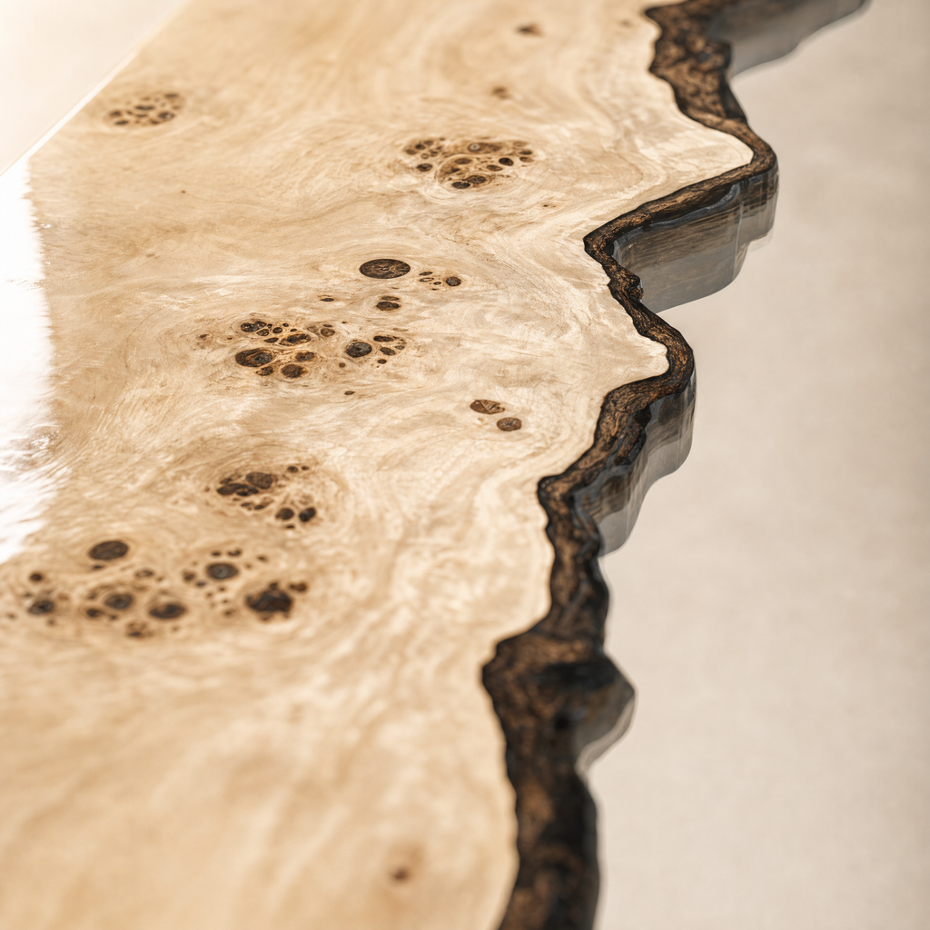 Maple Burl Clear Epoxy River Dining Table