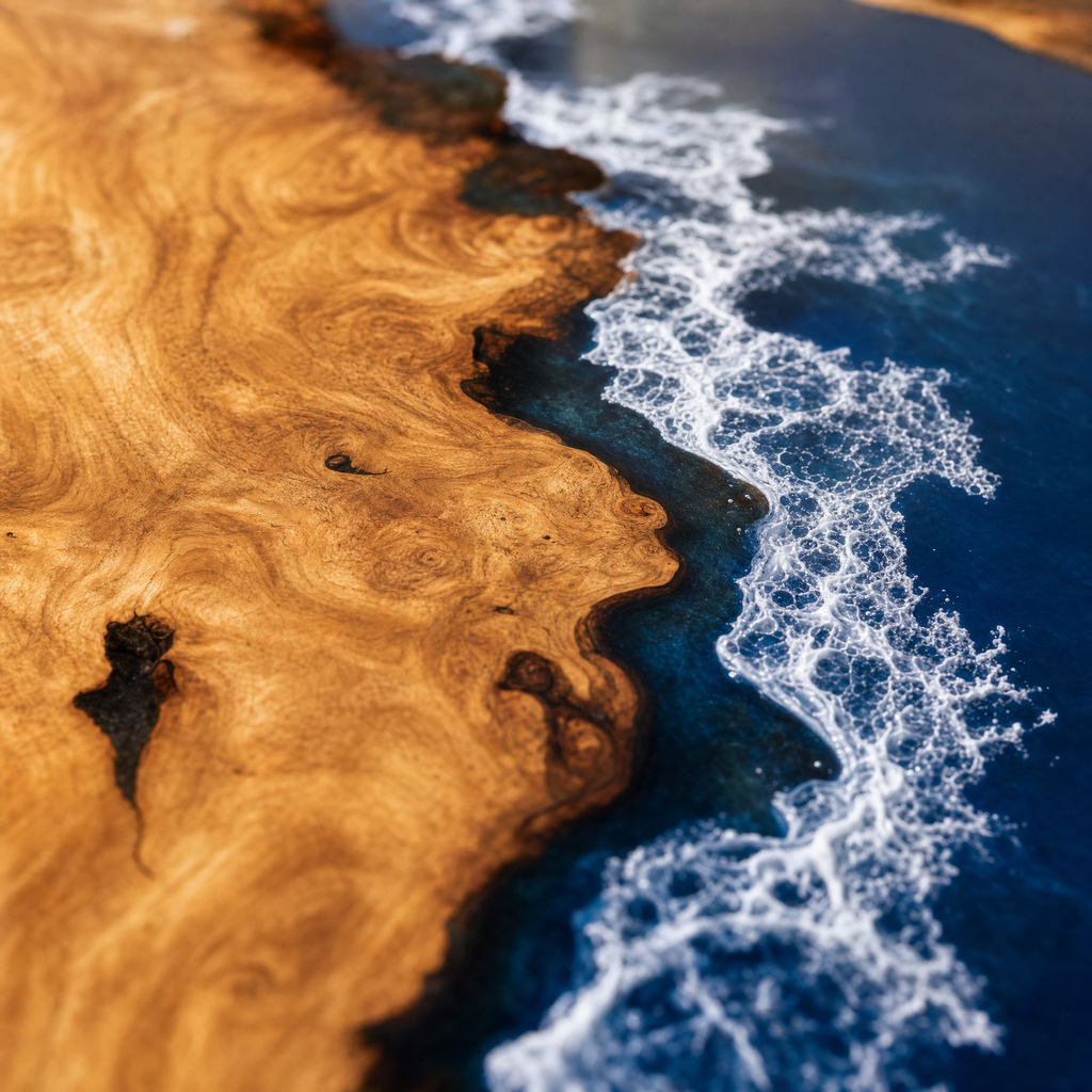 Ocean Wave Blue Epoxy River Dining Table