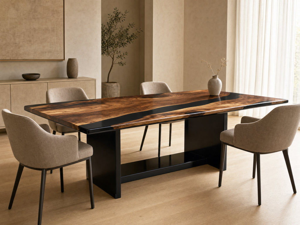 Walnut Black Epoxy River Dining Table