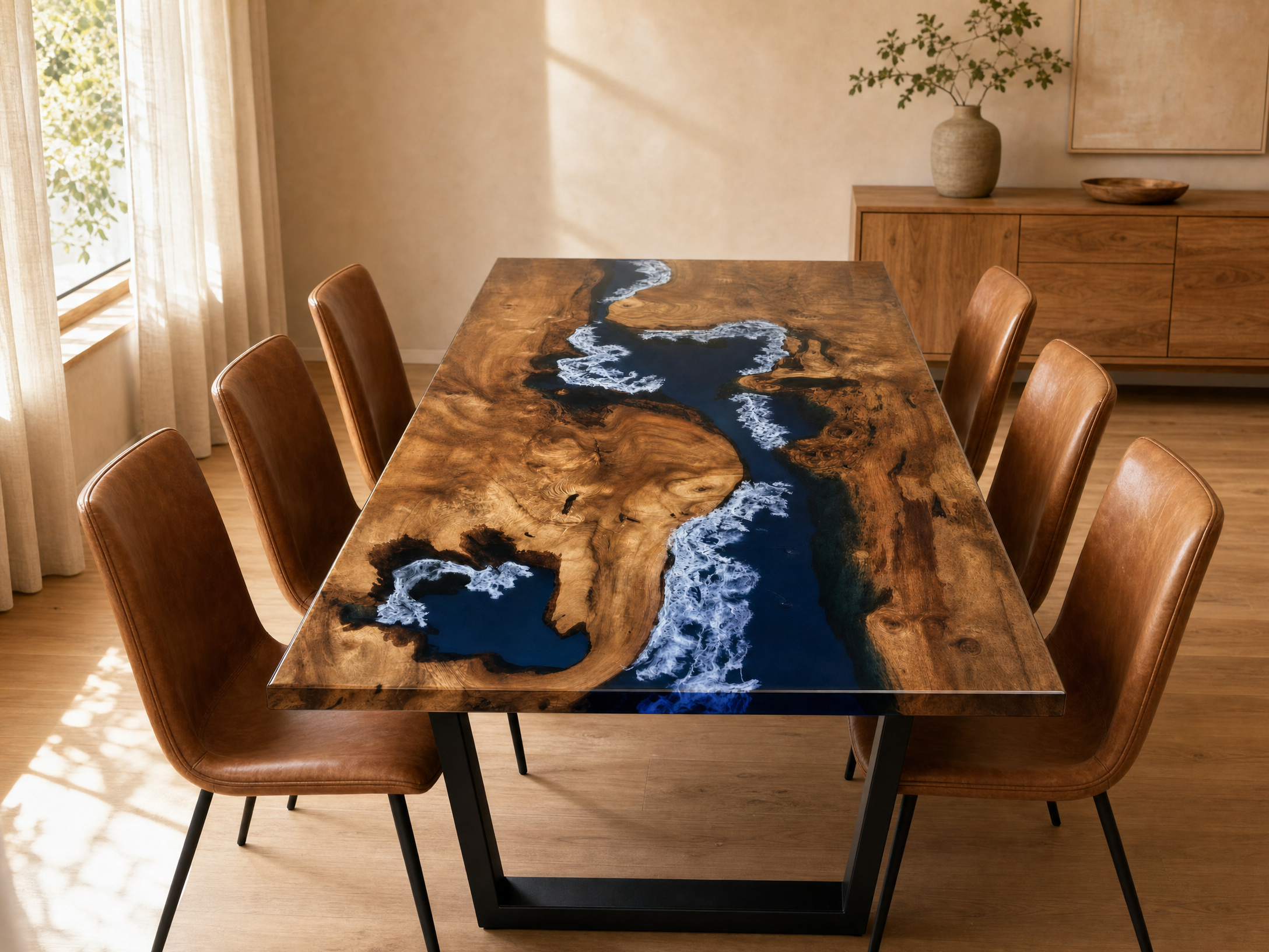 Ocean Wave Blue Epoxy River Dining Table