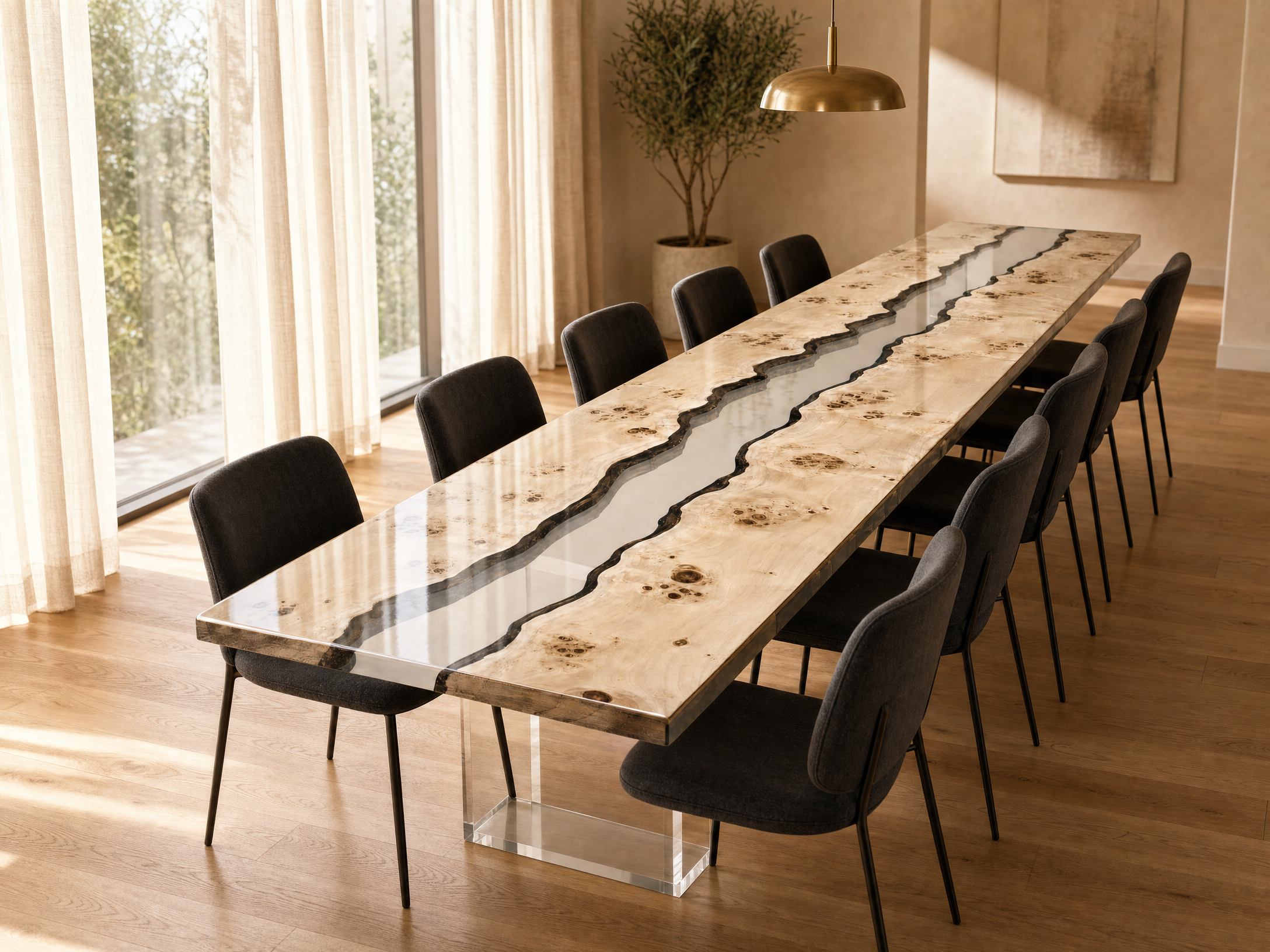 Maple Burl Clear Epoxy River Dining Table