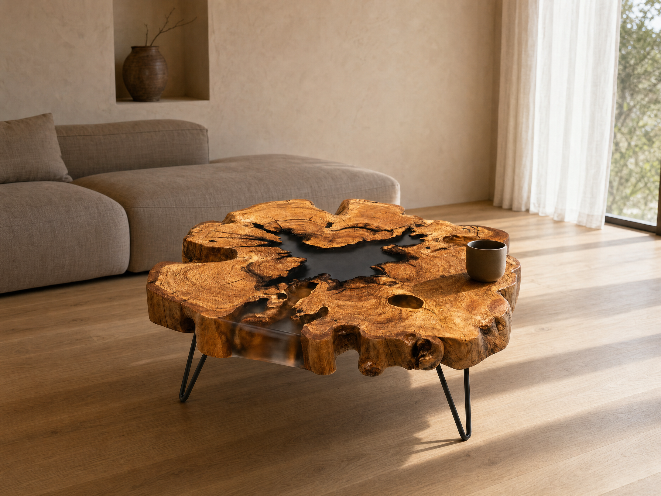 Live Edge Olive Wood Resin Coffee Table