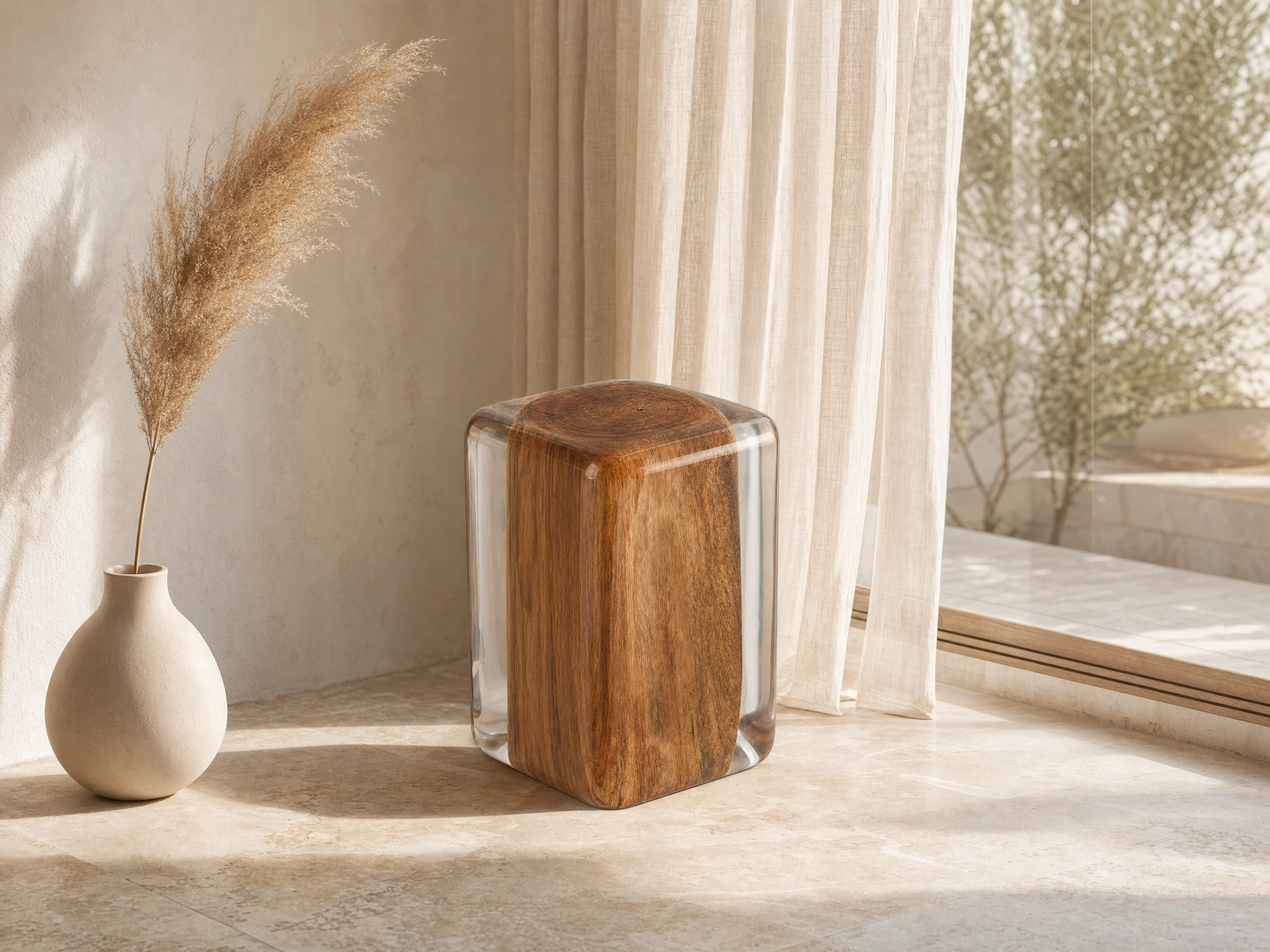 Wood Stump Clear Resin Stool