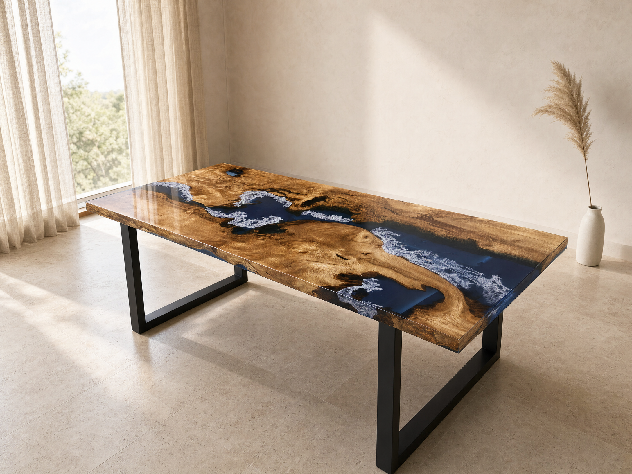 Ocean Wave Blue Epoxy River Dining Table