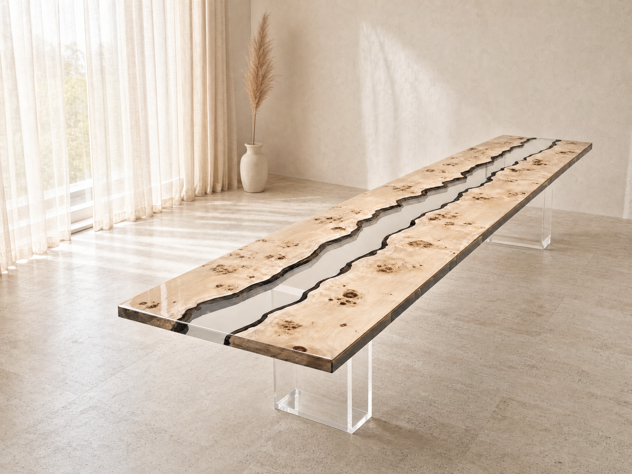 Maple Burl Clear Epoxy River Dining Table