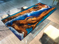 Camphor Wood Epoxy Resin Table with Ocean Waves Design
