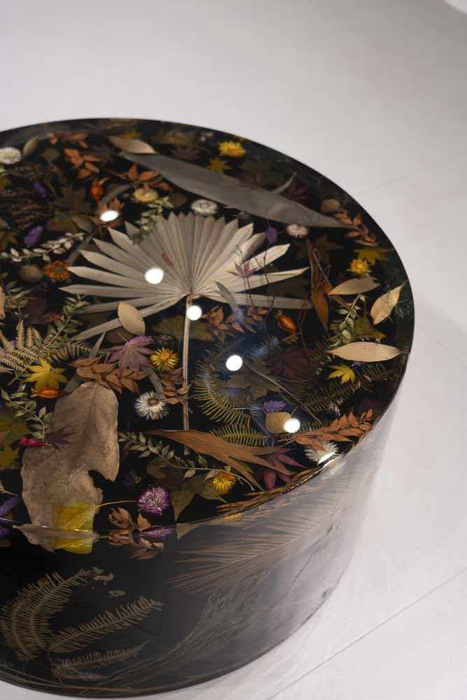 Dried Botanical Black Resin Coffee Table